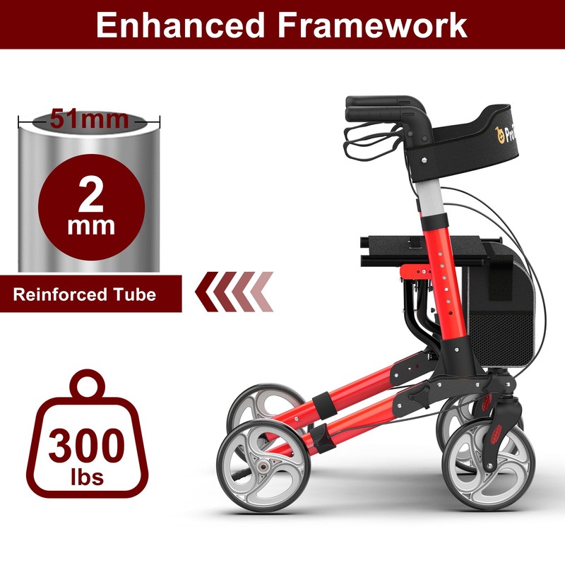 ProTraverse Foldable Rollator Walker with Seat, Standard Height Lightweight Rollator