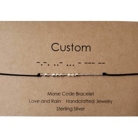 Love and Rain Morse Code Bracelet Custom Sterling Silver Choose your Name, Word or Saying Adjustable Cord