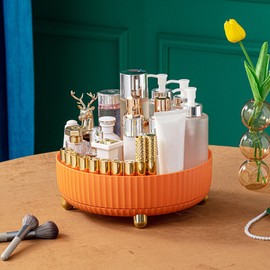 22cm/8.7in 360 Degree Rotating Seasoning Storage Rack,PP Plastic Round Cosmetic Organizer,for Kitchen,Dressing Table,Bathroom (Orange)