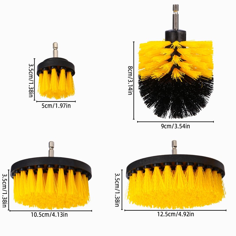 Birshe Brush Attachment Drill Set, 4 Pieces, Hard Brushes, Scrubber