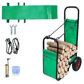 FLITURE Firewood Log Cart Carrier Outdoor Wood Rack Mover - 250 LB Capacity Storage Steel Dolly Hauler with Rubber Wheels and Oxford Cloth