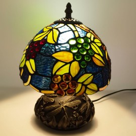 Ppbmocw Tiffany Stained Glass Mushroom Lamp,8X11inch Yellow Leaf Grape Style Tiffany Table Lamp for Bedroom/Decor Living Room