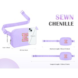 COSHAYSOO Easter Birthday Initial Gifts for Teen Girls 5 6 7 8 9 10 11 12 13 14 Year Old Purple Fanny Pack for Girls Belt Bag Crossbody Travel Purse Unique Trendy Preppy Stuff Chenille Letter E