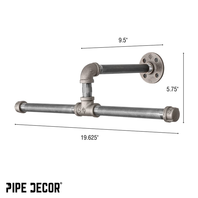 PIPE DECOR Black Steel Wall-Mounted Tee-Style Clothing Rack Kit, DIY