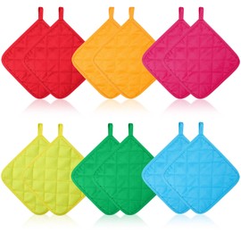 Bokon 12 Pcs Pot Holders for Kitchen, Multicolor Potholders Sets, Heat Resistant Cotton Hot Pad Oven Mitts Trivet with Hanging Loops for Baking Cooking