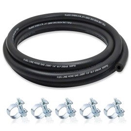 ZONBANG 1/4 Fuel Line, NBR Rubber Fuel Hose Nylon Braided with Hose Clamps, 1/4 Inch Fuel Line Hose for Automotive Vehicles(5FT)