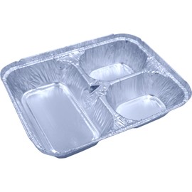 Sunrise Packaging 3 Compartment Food Container w/Lids [226 x 182 x 36 mm] Food-Safe Take Away Pans, Freezer/Oven-Safe, Catering Aluminium Foil Containers, 50