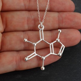 FashionJunkie4Life Sterling Silver Caffeine Molecule Science Pendant Necklace, 18" Chain