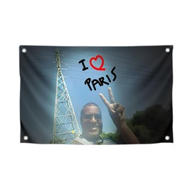 Bandera de 3 x 5 pies con cuatro ojales de latón "I Love Paris" - Banner de tapiz genial para decoración de pared de recámara o baño, divertido póster de poliéster para recámara universitario, niños y