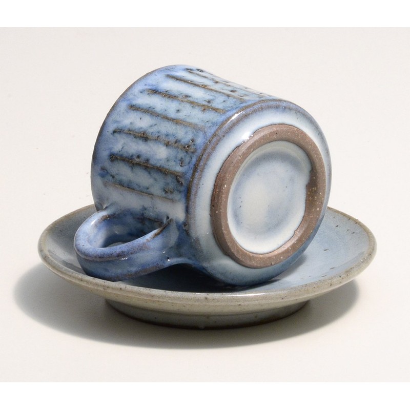 信楽焼 in to the Blue 萩 Carved Coffee Bowl Dish