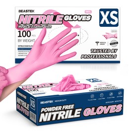 Beastek Nitrile Disposable Gloves, 4 mil Pink Powder-Free Latex-Free Medical Food Grade Cleaning Esthetician Glove, 100 Pcs (X-Small)