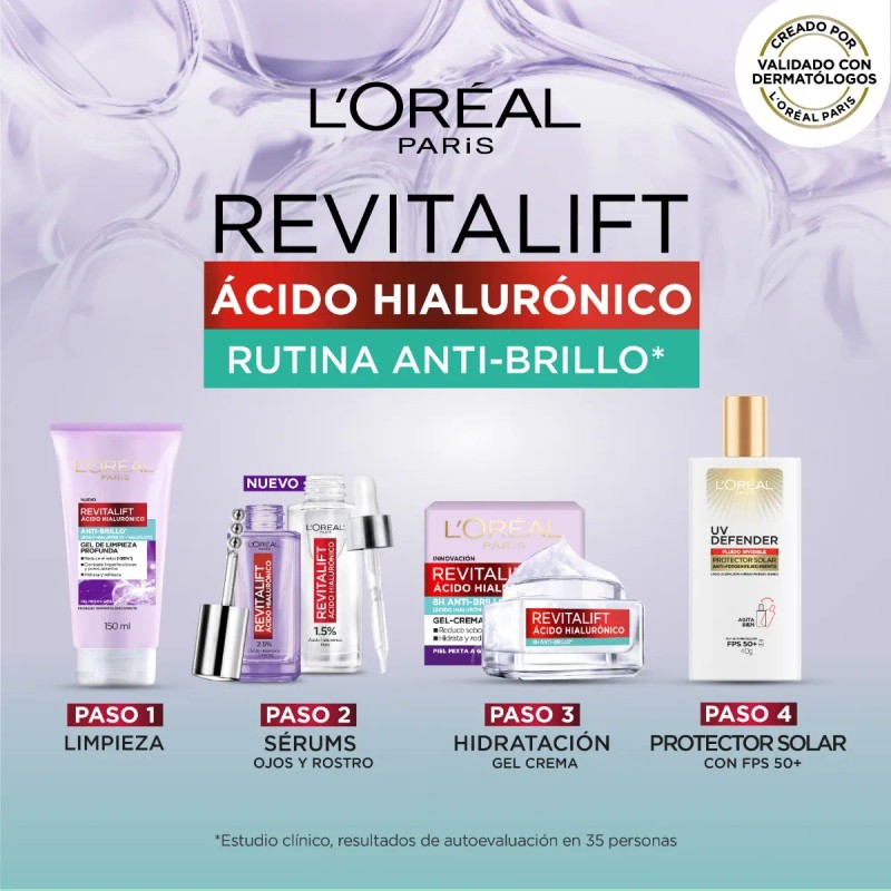 Gel Crema L'oréal Paris Ácido Hialurónico Anti Brillo 50ml