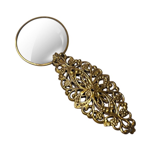 Petite Magnifying Glass with Gold Oval Decorative Metalwork Handle, ideal