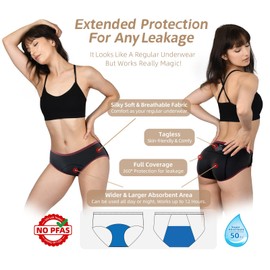 TIICHOO Period Pants Heavy Flow Incontinence Pants Women Soft Absorbent Maternity Knickers(XXL, Black/Burgundy/Charcoal Gray)