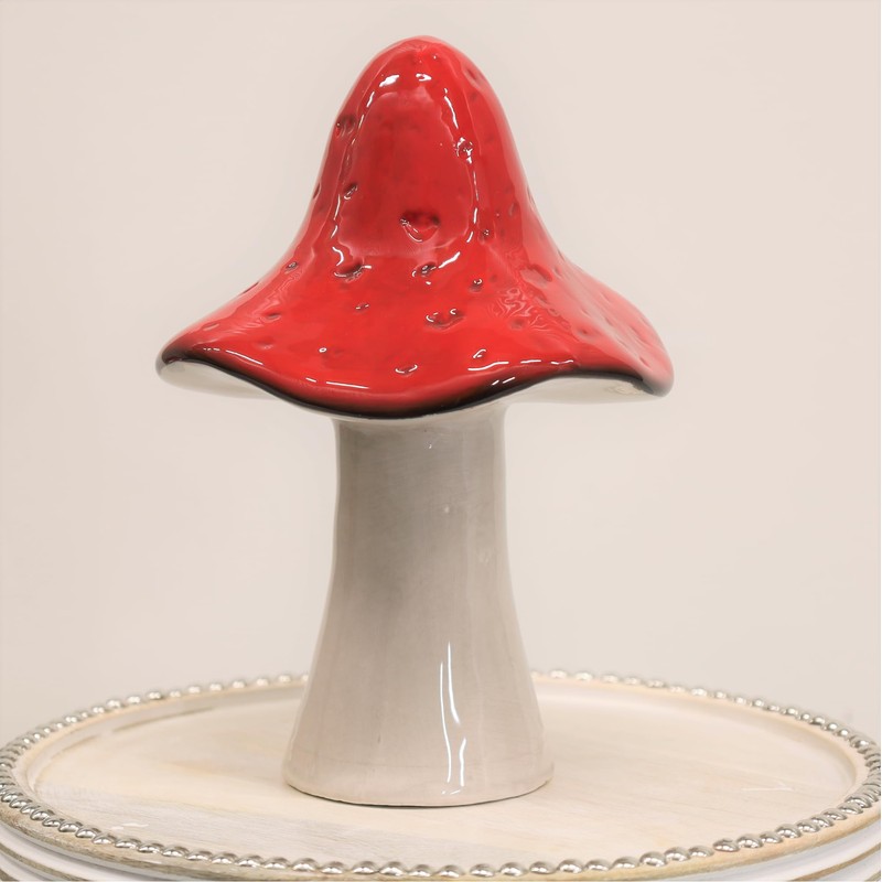 Fyne-Finds Ceramic Mushroom Autumn Fall Toadstool Red & White Painted