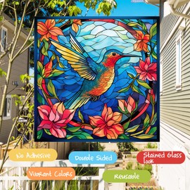 WBQMUNY 3Pcs Hummingbird Painted Window Clings,Anti-Collision Window Decoration Decals,Hummingbird Window Clings for Glass Windows and Doors,Non-Adhesive Vinyl Cling to Alert Birds