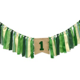 1st Birthday Banner For Baby, AULEGE First Birthday High Chair Banner, Party Theme Pull Flag for Baby 1st Birthday Party Supplies, Dark Green