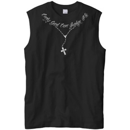Cybertela Men's Only God Can Judge Me Tattoo Necklace Sleeveless Muscle T-Shirt (Black, 2X-Large)