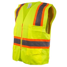 RK Safety 9812 Two Tone High Visibility Safety Vest with Reflective Strips and Pockets - ANSI/ISEA Standard- Class 2 (Large, Neon Yellow)