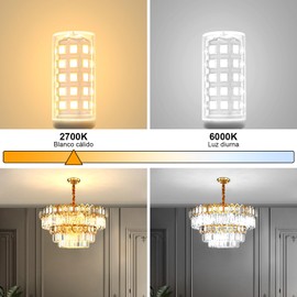 Bombilla Led G9 paquete de 6, 4W 400LM Bombilla de Araña T4 Base de Bin-pin de Cerámica G9, AC 120V, No regulable G9 Bombillas para iluminación del hogar(Blanco cálido 2700K)