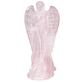 mookaitedecor Natural Rose Quartz Carved Crystal Guardian Praying Angel Statue Figurine Ornament Home Decor, Good Luck Love Peace Angel Healing Crystal Sculpture Gift Indoor Spiritual Decoration