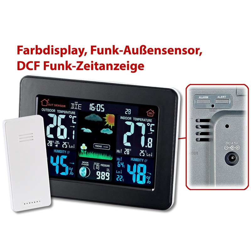 Infactory Weather Station with Colour Display Wireless Outdoor Sensor, DCF/Good