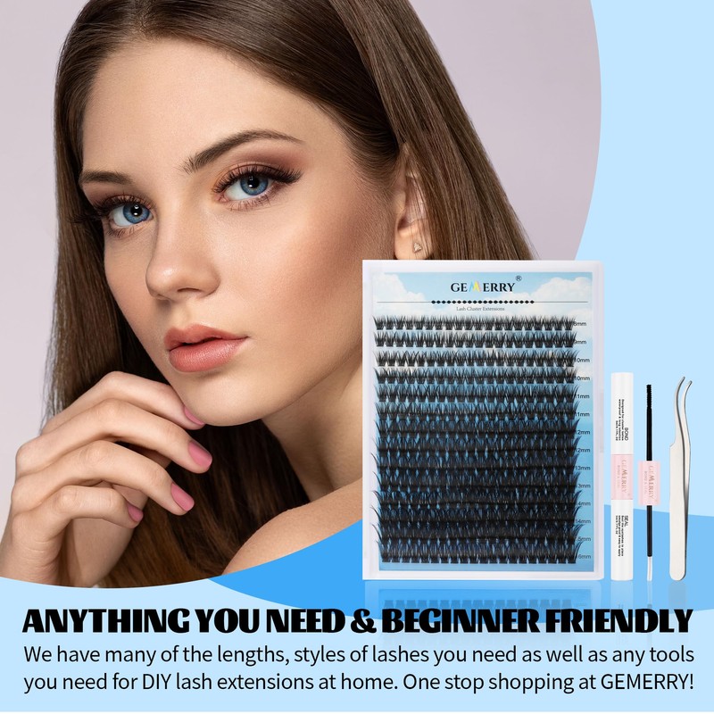 GEMERRY 60D Lash Extension Kit Mixed Lash Clusters Long Eyelash
