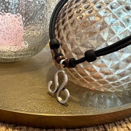 Hana Lima 1 of 12 Zodiac Signs on Adjustable Horoscope Leather Necklace, Surfer Chain, Pewter