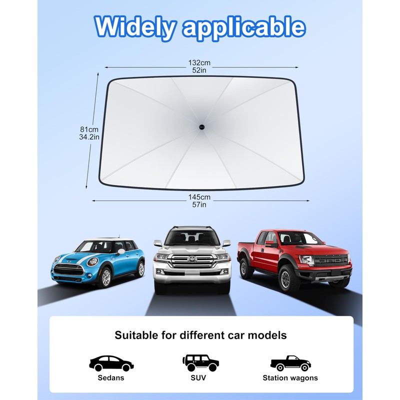 Cimesen Car Windshield Sun Shade - Foldable Retractable Sedan SUV