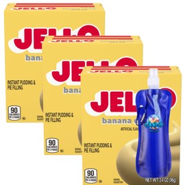Candy Freezer Jello Instant Pudding & Pie Filling Mix 3.4 oz (Pack of 3) with Collapsible Bottle (Banana Cream) Bottle