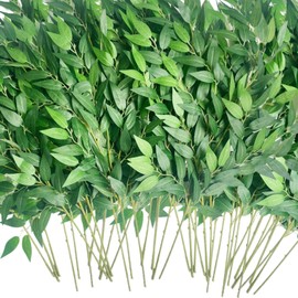HUAHUA 40pcs Artificial Italian Ruscus Greenery Stems -Faux Green Leaf Garland Silk Greenery Leaves for DIY Wedding Arch Bouquet Filler Table Centerpieces Home Indoor Decor (Green-40 Pcs)