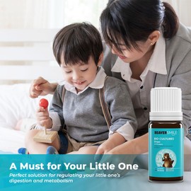 BeaverSmile Bio Cultures Kids Supplement – 10ml Liquid Drops for Kids 3-12 Years Old – Probiotics for Children Include 2 Billion Live Active Cultures – Delicious Orange Flavour