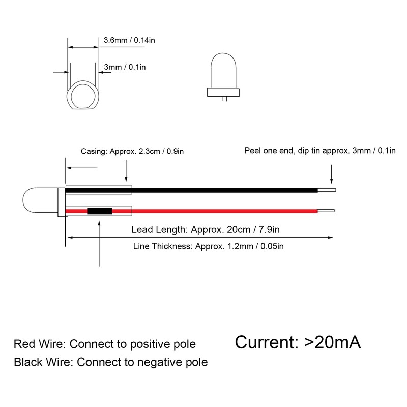 100Pcs LED Pre Wired LightEmitting Diode 12V Round Head High