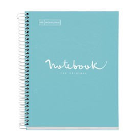Miquelrius - Notebook A5-80 sheets 90 g - Grid 5 x 5 mm - 1 color stripe - Plasticized hardcover - Sky Blue