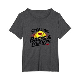 Stealing Bases & Hearts Softball Girls Sporty Fun Quote T-Shirt, Women's Plus, Dark Heather Grey