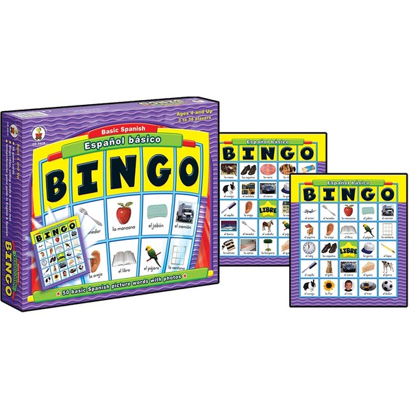 Carson-Dellosa Basic Spanish Español Básico Bingo Learning Board Game | Preschool to First Grade, Ages 4 and Up, Model Number: 8919