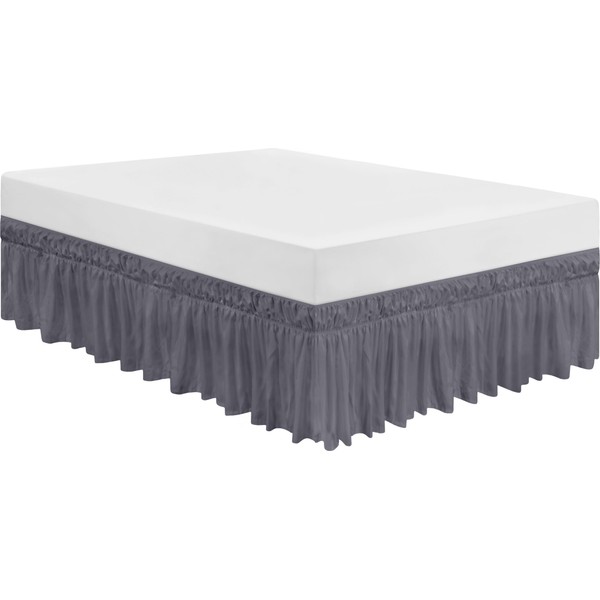 Utopia Bedding Elastic Bed Valance Skirt with Ruffles - Soft Brushed Polyester-Microfiber Ruffle Drop: 40 cm - (King 150 x 200 cm, Grey)
