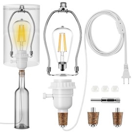 Make a Lamp or Rewire Kit,DIY Bottle Lamp Wiring Kit Includes lamp bulb,3-Way Light Socket,Electric Cord,Glass Drill Bit,Bottle Corks etc.,Bottle Lamp Design&Repair (Full Set Wiring Kit-Bulb included)