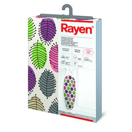 Rayen | Universal-Bügelbrettbezug | Einfache Montage mit EasyClip-System | 2 Schichten: Schaumstoff und 100% bedruckter Baumwollstoff | Basic-Sortiment Rayen | Maßnahmen: 130x47 cm