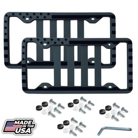 Silicone American Flag License Plate Frame with Embossed 3D Stars on Black Matte Covers for Car Truck SUV - Anti-Rattle, Anti-Scratch - Made in The USA (2)
