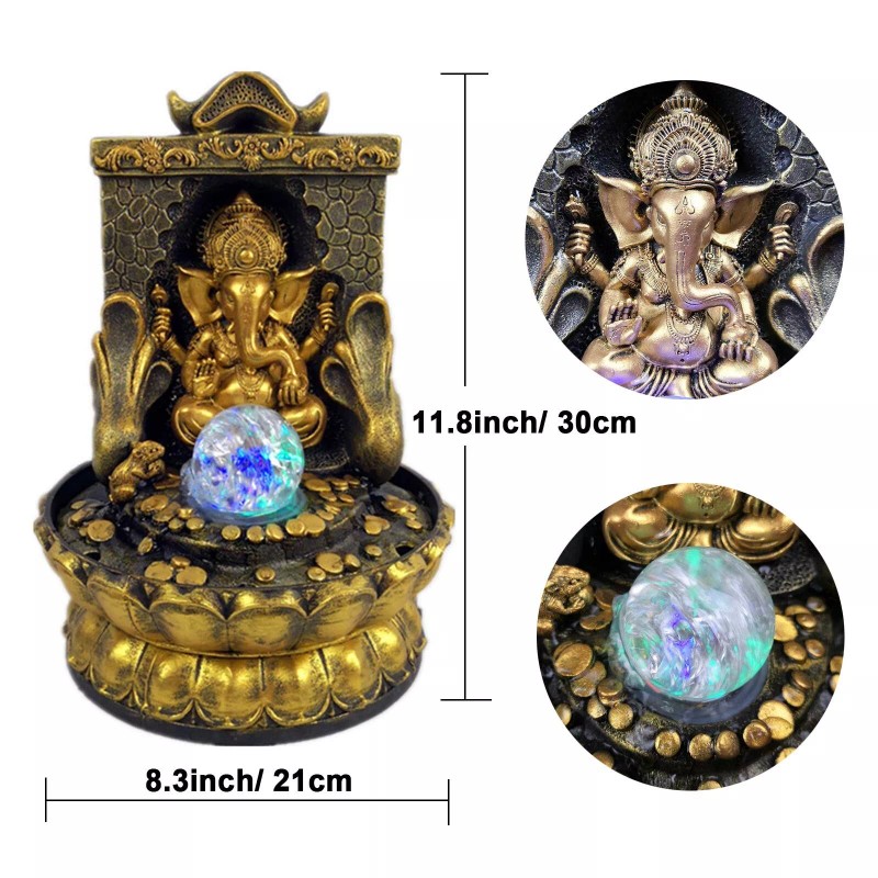 SURPRIZON Ganesha Statues Indoor Water Fountain, Elephant Buddah Statute Tabletop