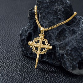 Lattd Nail Cross Necklace 18k Gold Plated over 925 Sterling Silver Christian Cross Pendant Religious Jewelry Gift for Men Women Boy Birthday Valentines Christmas Gifts