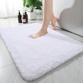 AROGAN Luxury Non Slip Bathroom Rug, Thick Soft and Absorbent Microfiber Bath Mat, Rubber Backing Quick Dry Rugs Carpets, Machine Washable Plush Mats for Shower Floor, Bathroom, 24x36 Inch White