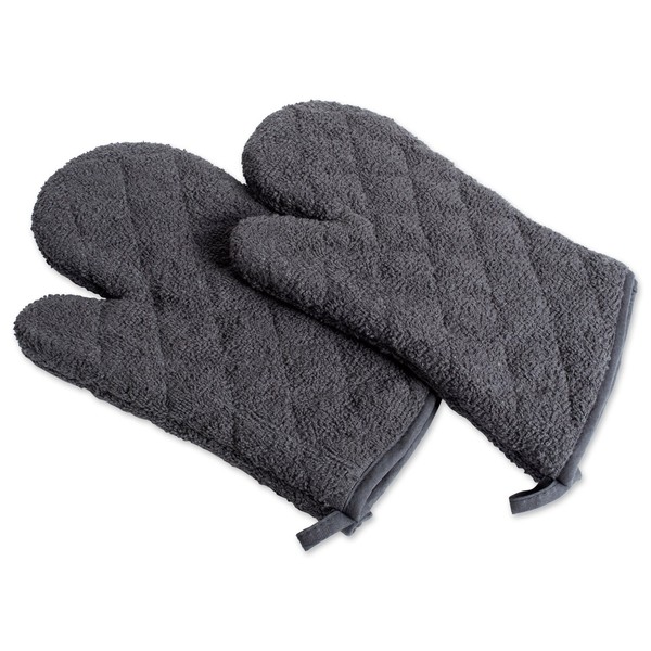 DII Basic Terry Collection 100% Cotton Quilted, Oven Mitt, Mineral Gray, 2 Piece