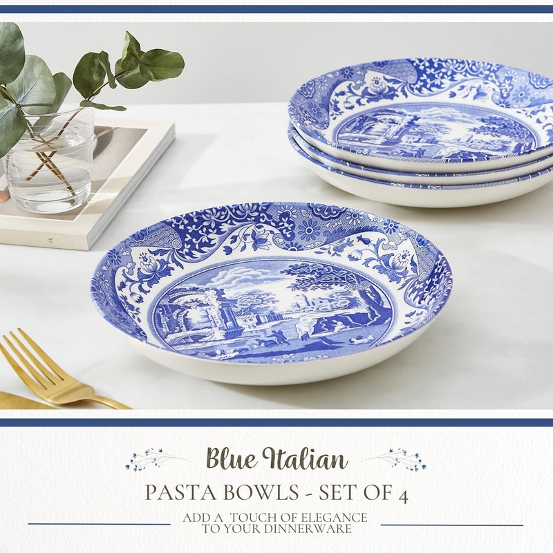 Spode Blue Italian Pasta Bowl, Set of 4-9 Inch Shallow
