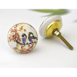 ARTISNO Printed Ceramic Knobs - Set of 10 Bird Print Ceramic Knobs for Kitchen Cabinet Drawer | Decorative Cupboard Door & Wardrobe Drawer Pulls Furniture Hardware Handle