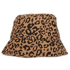 VJUYSW Leopard Print Bucket Hat Reversible Fisherman Hats Fishing Hat Summer Sun Hat for Women Men Holiday Hiking Camping Shopping, Camel, M