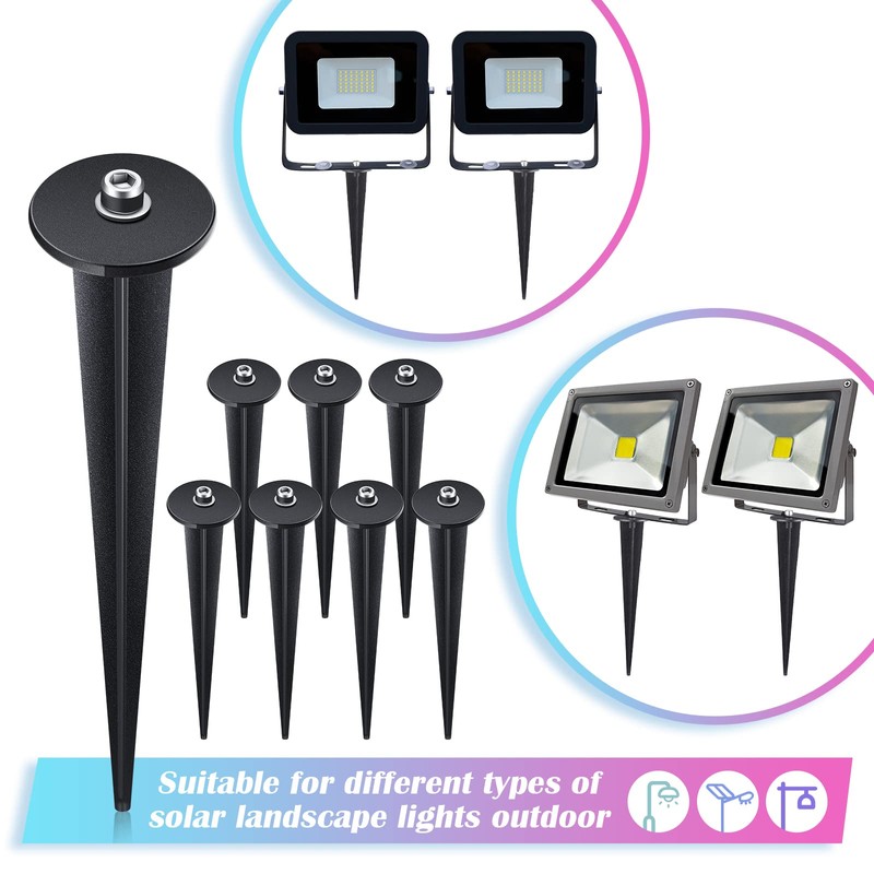 Zhengmy 8 Packs Threaded Spike Flood Light Ground Stake Metal