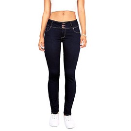 Wax Women's Juniors Body Flattering Mid Rise Skinny Jeans, Dark Denim, 7