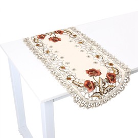 KooingTech Table Runner, Coffee Table Cover, 39x87cm Embroidered Red Floral Table Runner for Home Dining Tablecloth Decoration (Oval)